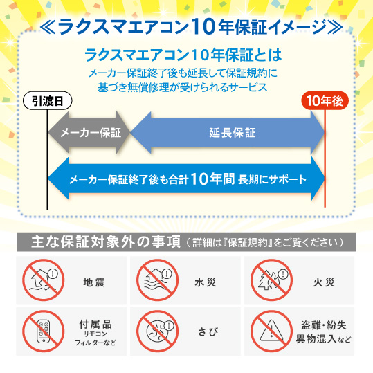 ラクスマエアコン10年保証イメージ